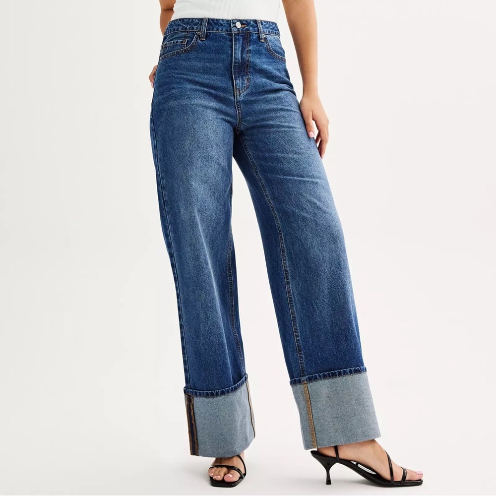 NWT Tinseltown High Rise Wide Leg Cuffed Jeans
